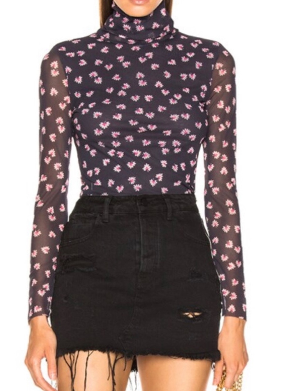 Ganni Tilden Mesh Turtleneck Top